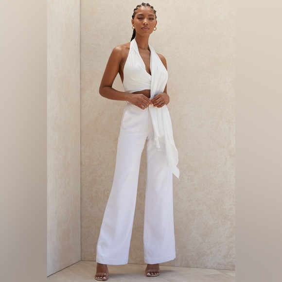 WHITE LINEN MIX TROUSERS - Picture 1 of 2